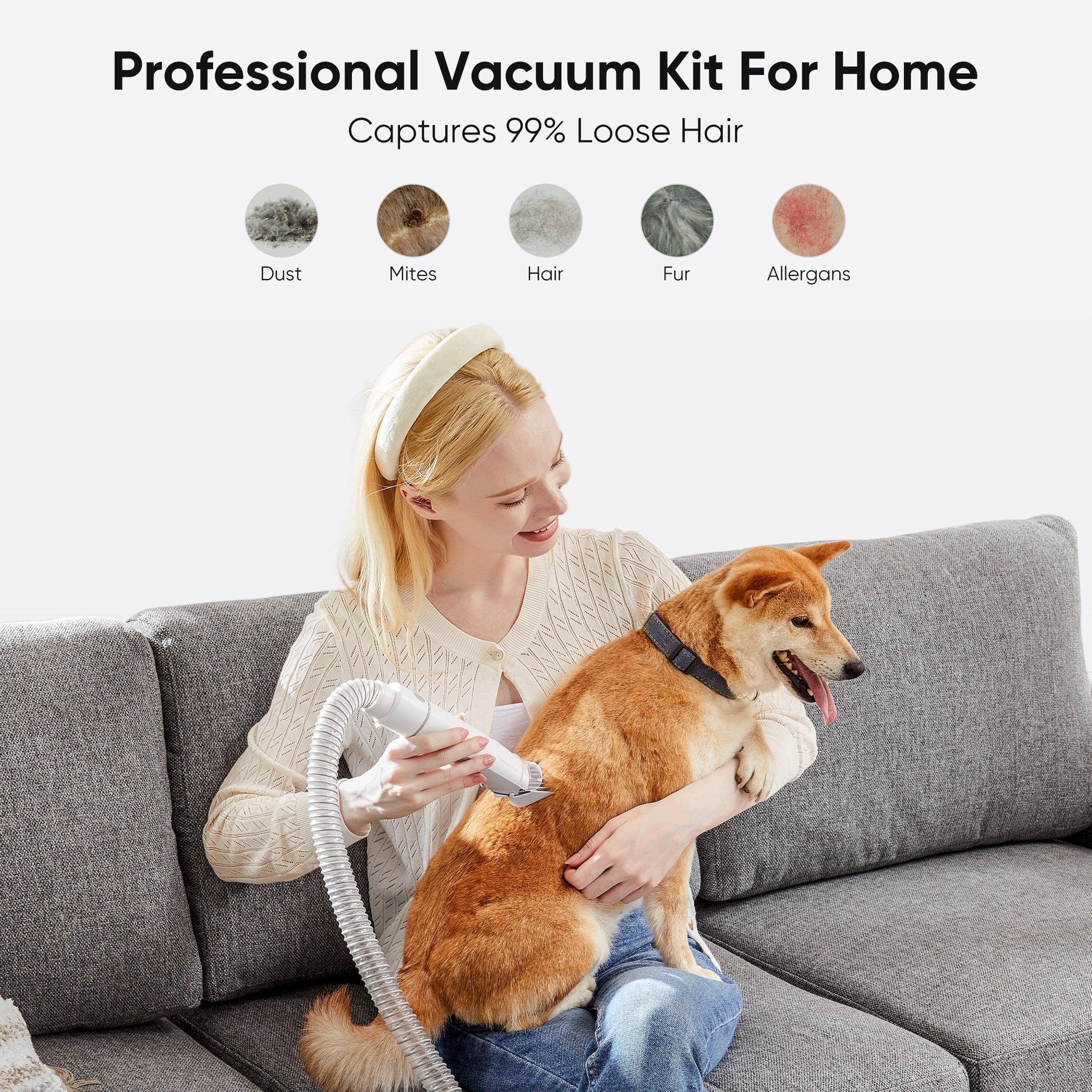 edx Dog Grooming Kit, 2.5L Pet Hair Grooming Vacuum, 5-In-1 Electric Clippers Cleaning Sets For Dog/Cat/Other Animals, White