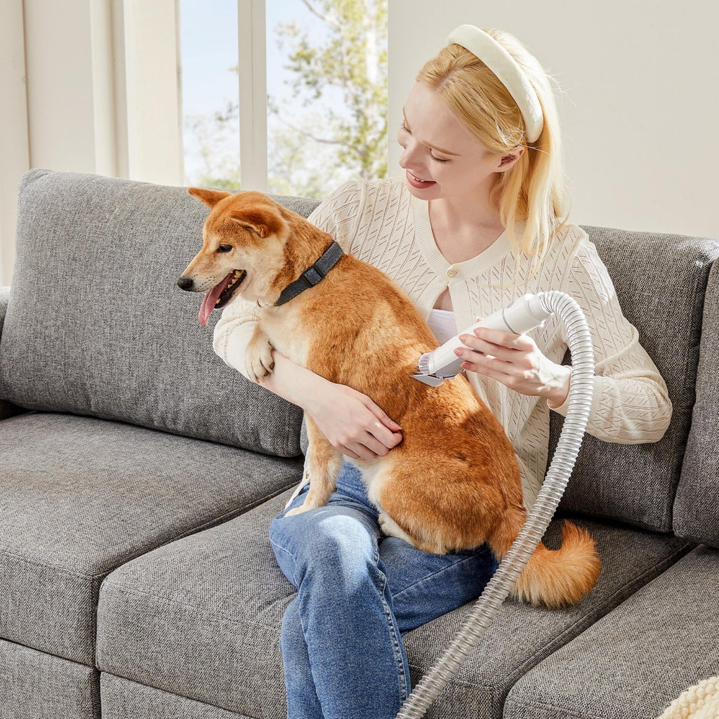 MCQ 5 in 1 Pet Grooming Vacuum Kit with 6 Guide Combs, Low Noise Cordless Dog Cat Trimmer, White