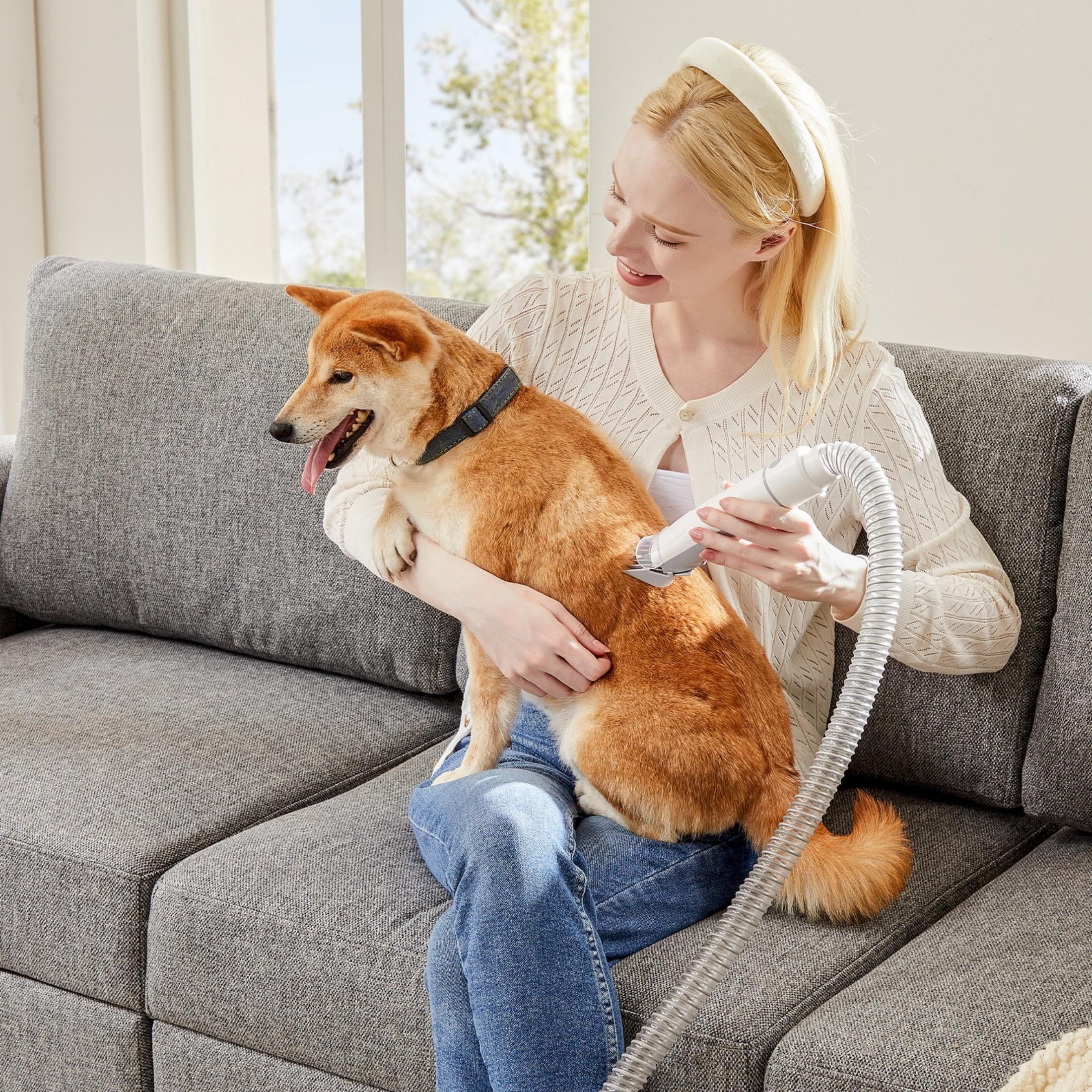 MCQ 5 in 1 Pet Grooming Vacuum Kit with 6 Guide Combs, Low Noise Cordless Dog Cat Trimmer, White