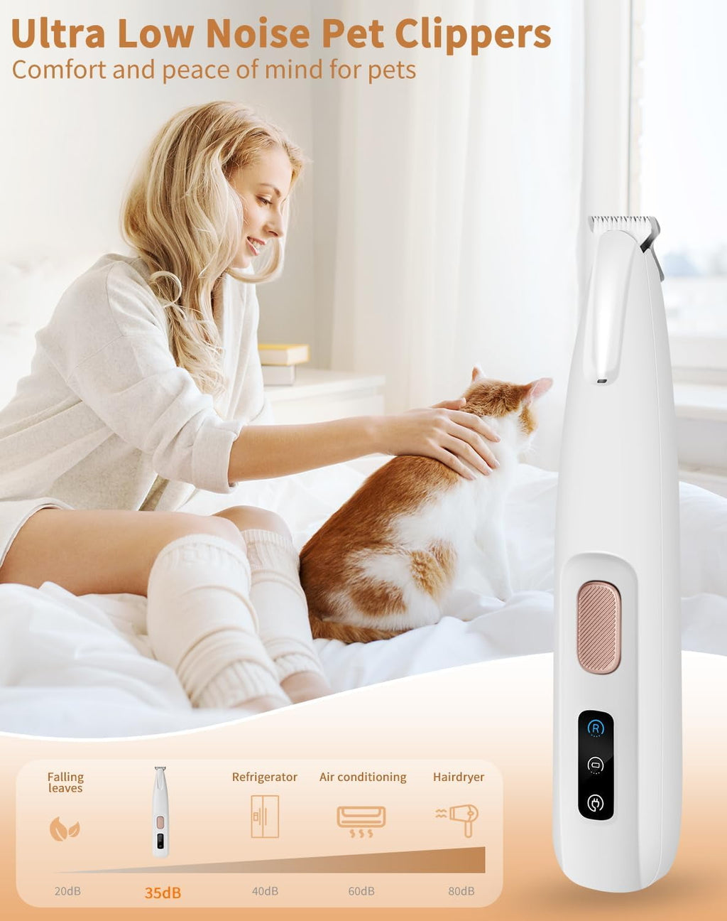 Paw Trimmer with LED Light, Ultra-Low Noise Dog Trimmer Grooming Kit with Replacement Blades, Waterproof Rechargeable Pet Hair Clippers for Small Dogs Cats Paws, Eyes, Ears, Face, Rump