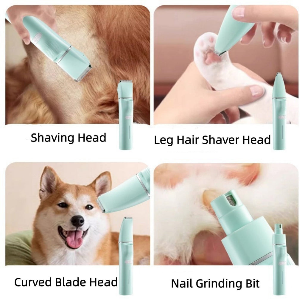 4 In 1 Dog Clippers Grooming Kit, Cordless Dog Quiet Hair Trimmer for Paw Nail Grinder, Rechargeable 2-Speed Cat Clippers Face Shaver for Paw Nail Body Ear