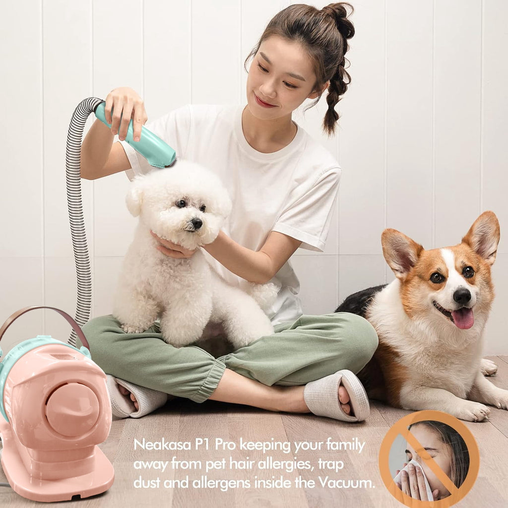 Dog Grooming Kit & Grooming Vacuum, 12000Pa Strong Suction Pet Hair Vacuum for Shedding with Clipper Nail Grinder, 1.8L Dust Cup Low Noise Home Cleaning Includes 7 Professional Dog Grooming Tools