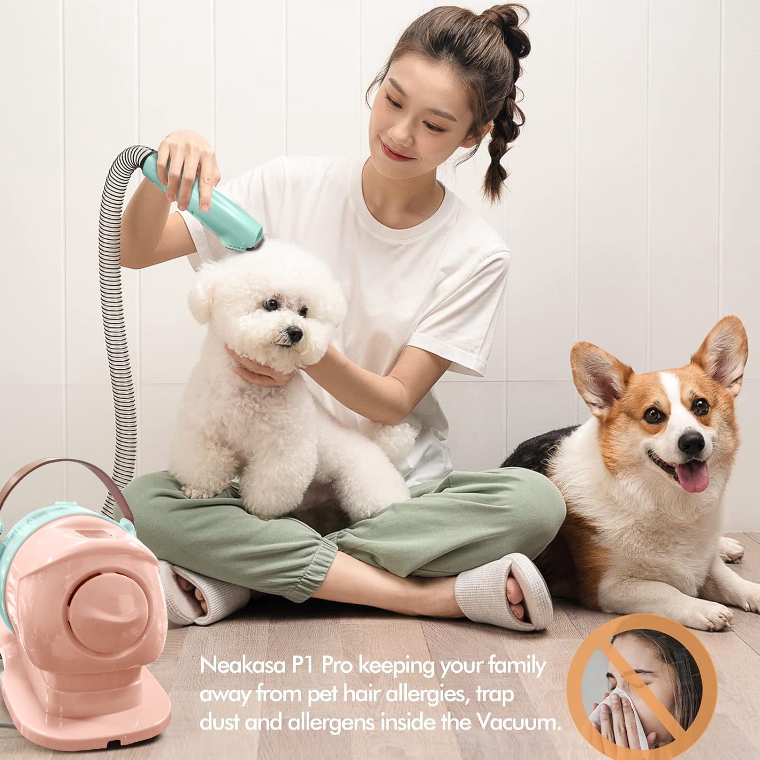 Dog Grooming Kit & Grooming Vacuum, 12000Pa Strong Suction Pet Hair Vacuum for Shedding with Clipper Nail Grinder, 1.8L Dust Cup Low Noise Home Cleaning Includes 7 Professional Dog Grooming Tools