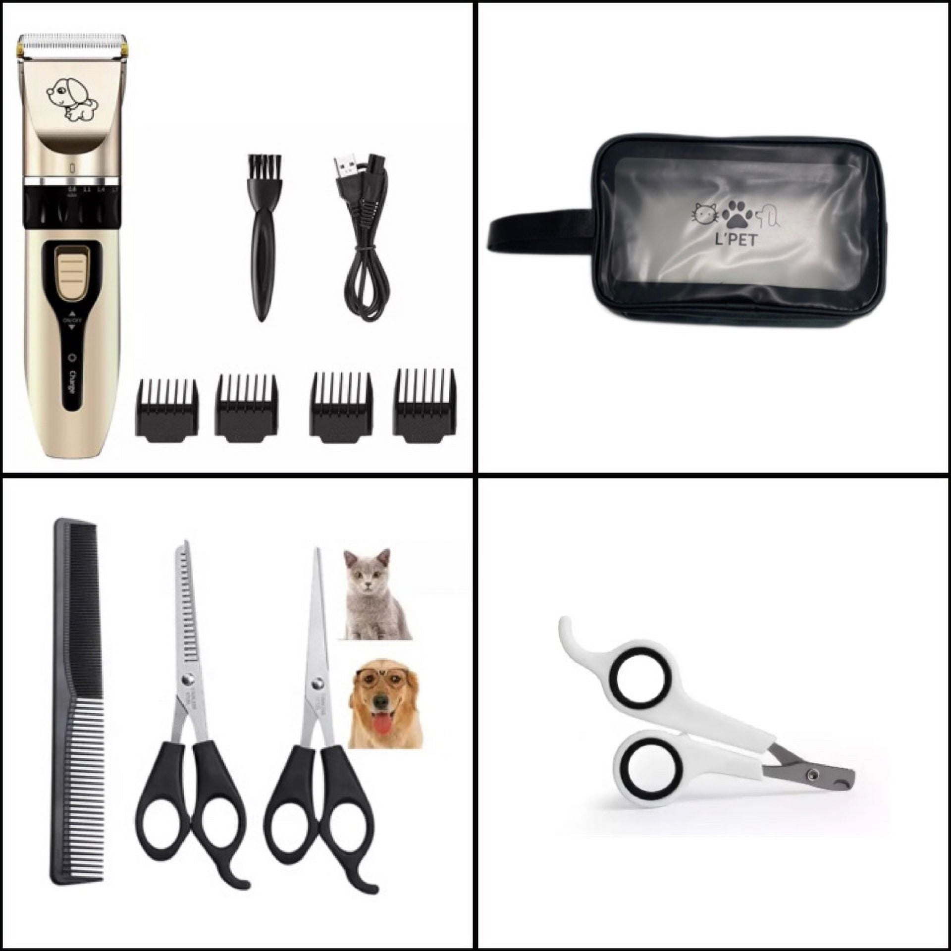 Professional Pet Grooming Kit, Cordless Low Noise Clippers for Dogs & Cats