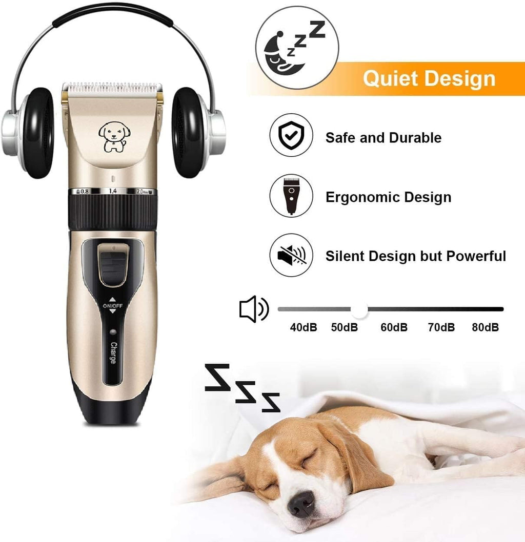 QiShi Pet Clippers，Low Noise Rechargeable Hair Trimmer for Dogs & Cats，Cordless Grooming Kit with Dog Shaver