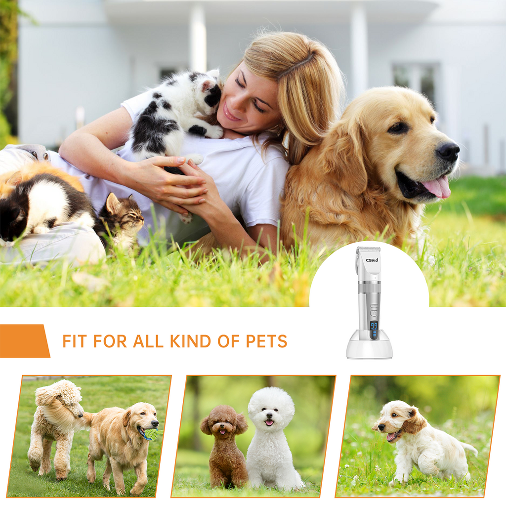 Dog Clippers for Thick Heavy Coats, Low Noise Rechargeable Cordless Pet Shaver with Stainless Steel Blade, Waterproof Dog Grooming Kit for Dogs Pets and Animals, White