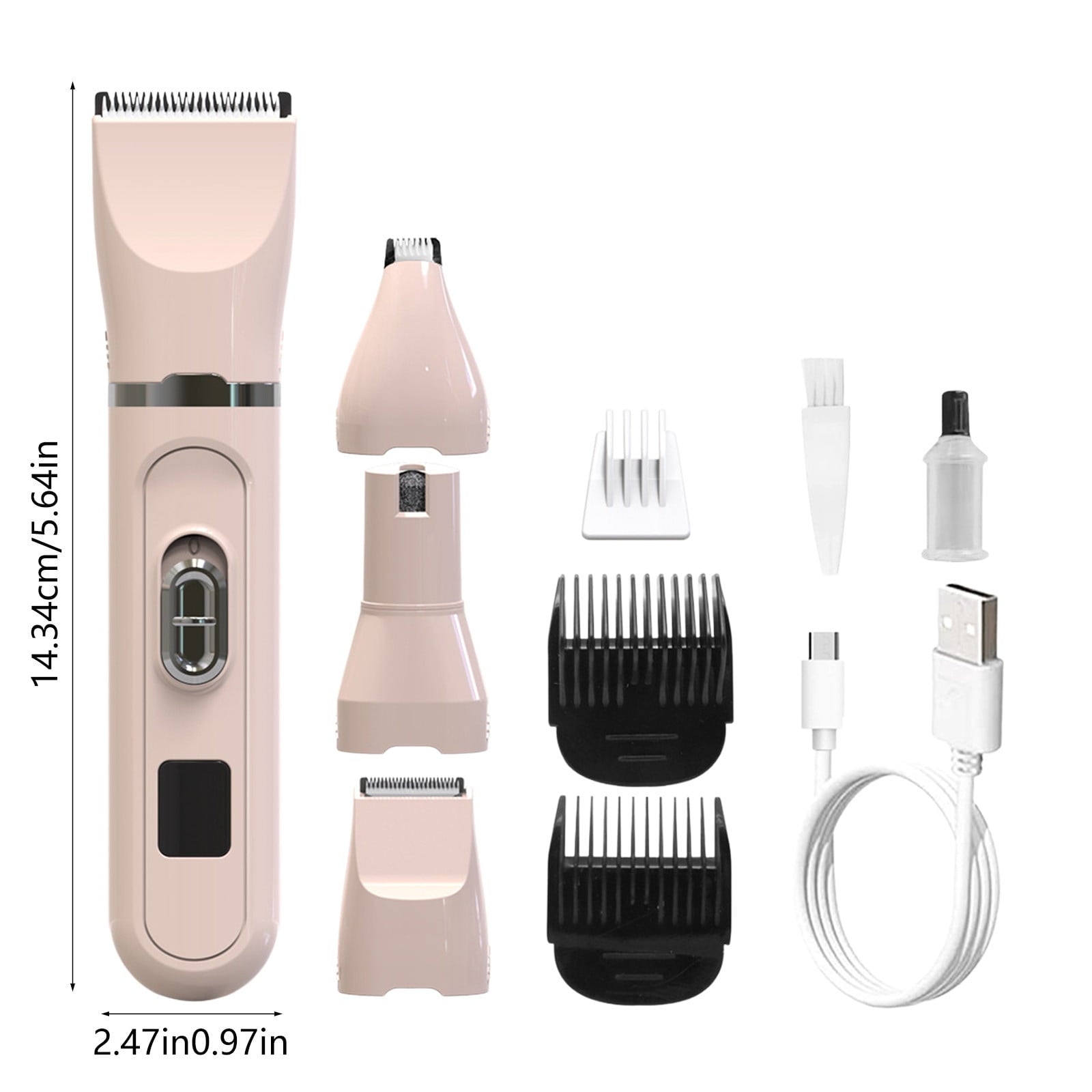 Pet Clipper 4-in-1 Dog Grooming Kit Hair Trimmer USB Rechargeable Low Noise Animal Shaver with Comb Attachments for At-Home Pet Hair Trimming and Nail Care Convenient Tool