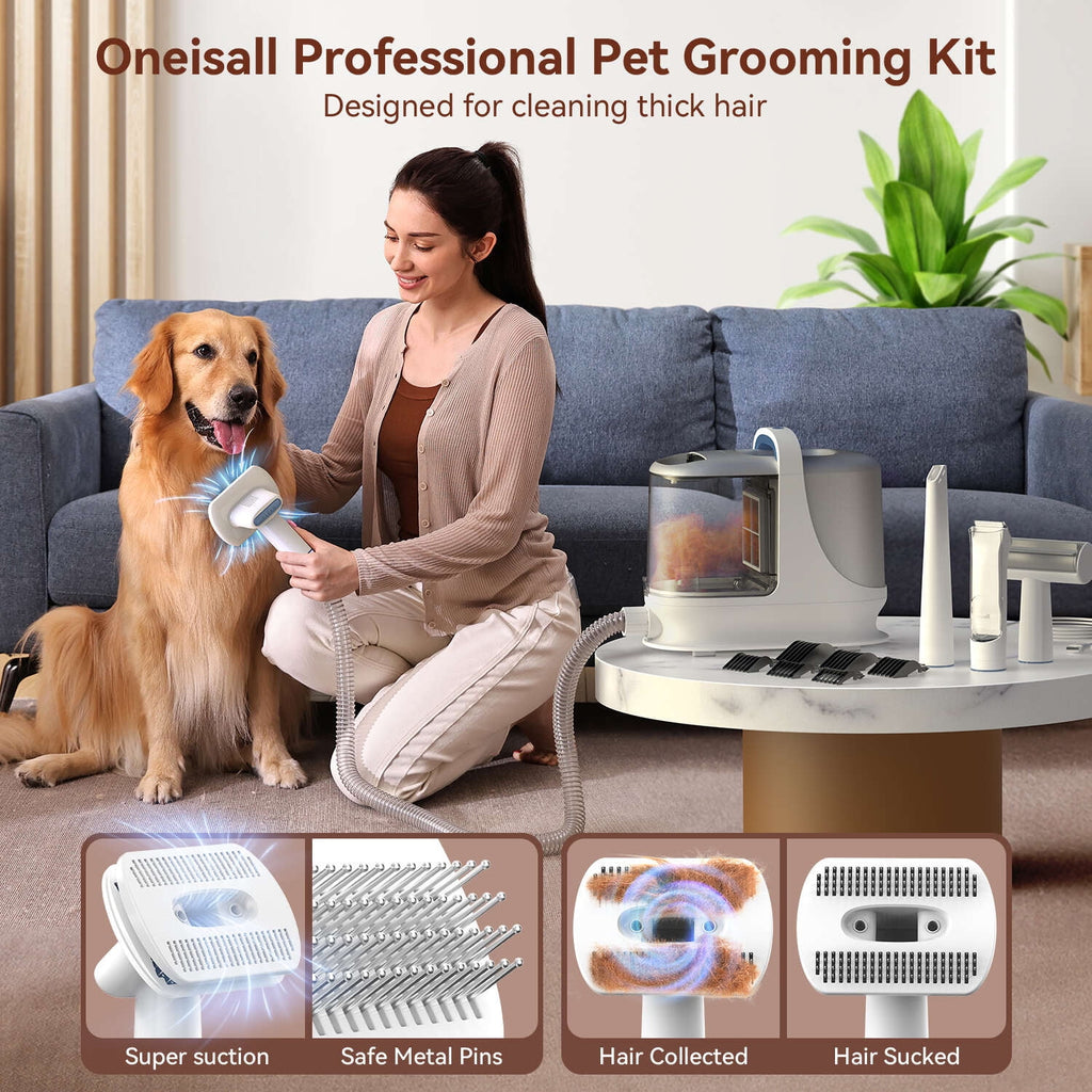 Oneisall LM5 Dog Grooming Vacuum/13Kpa Low Noise Pet Grooming Vacuum /3L Large Dust Bin Dog Vacuum for Shedding Grooming/Dog Grooming Kit Including 6 Tools for Dhedding Thick Coats and Home Cleaning