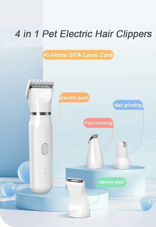 Petstyle Pro 4 Different Blades, Lettuce Pets Grooming Set, Pet Style Pro 4 Different Blades, Dog Grooming Kit, 4 in 1 Cordless Electric Trimmer, Low Noise USB Rechargeable (White)