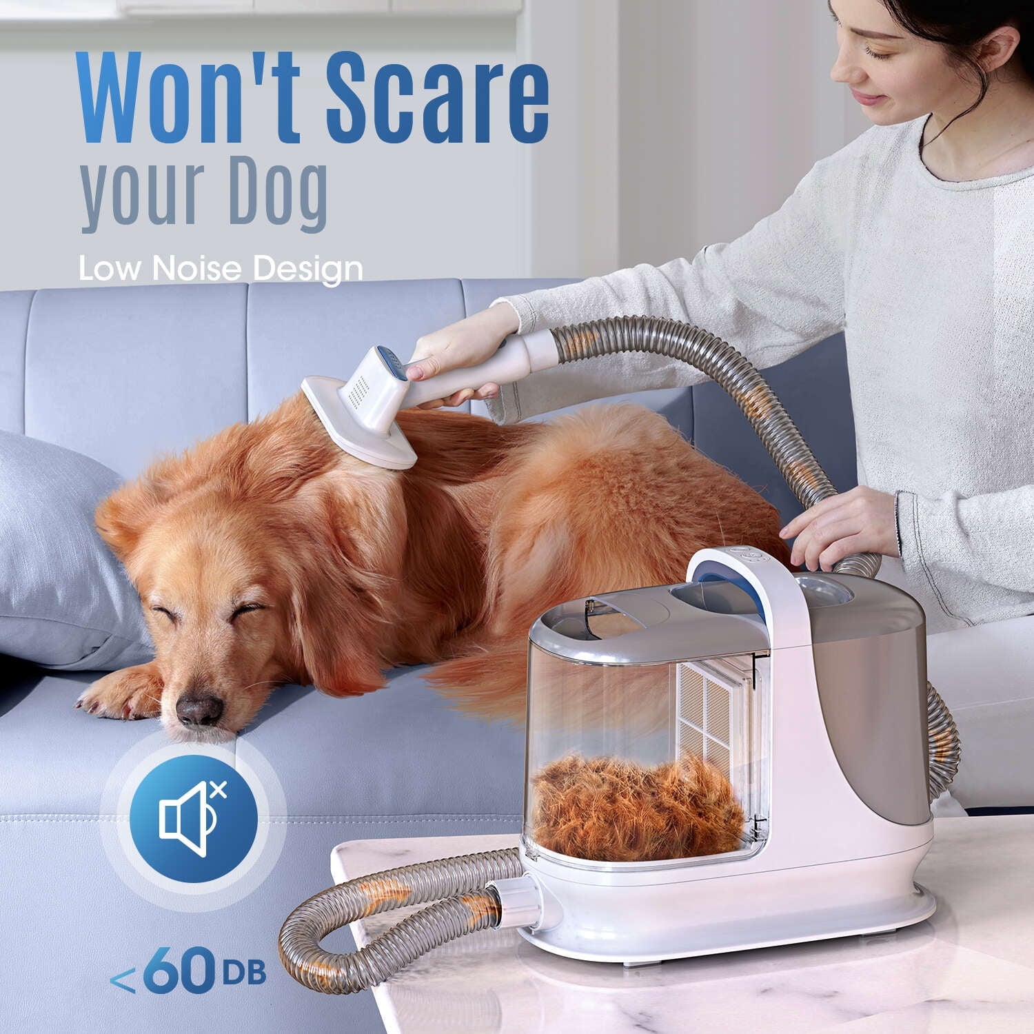 Oneisall LM5 Dog Grooming Vacuum/13Kpa Low Noise Pet Grooming Vacuum /3L Large Dust Bin Dog Vacuum for Shedding Grooming/Dog Grooming Kit Including 6 Tools for Dhedding Thick Coats and Home Cleaning