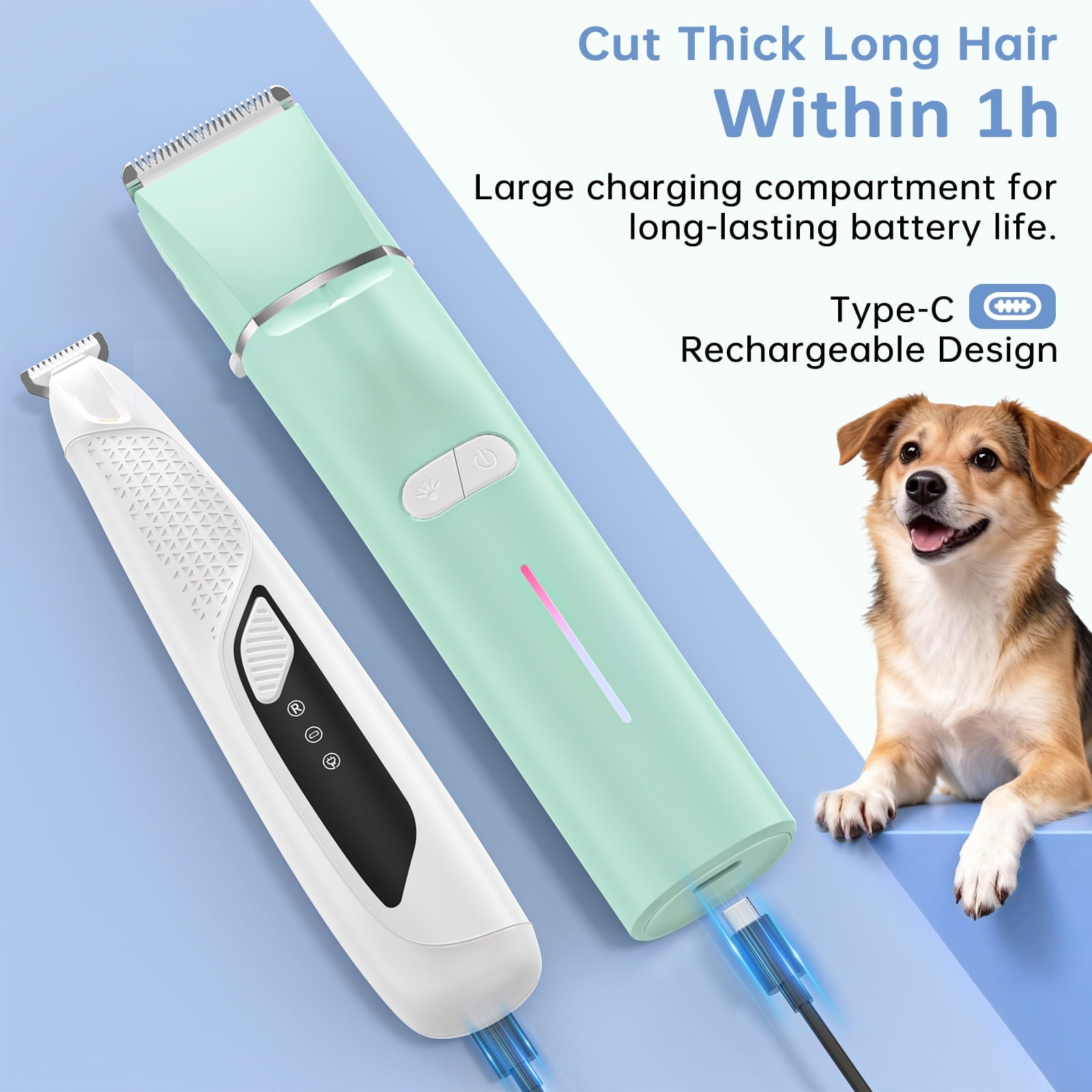 Dog Grooming Kit, Dog Clippers for Grooming for Thick Curly Coats, Professional Pet Hair Shaver Paw Trimmer Cordless Rechargeable Low Noise for Dogs Cats Animals Face Ear