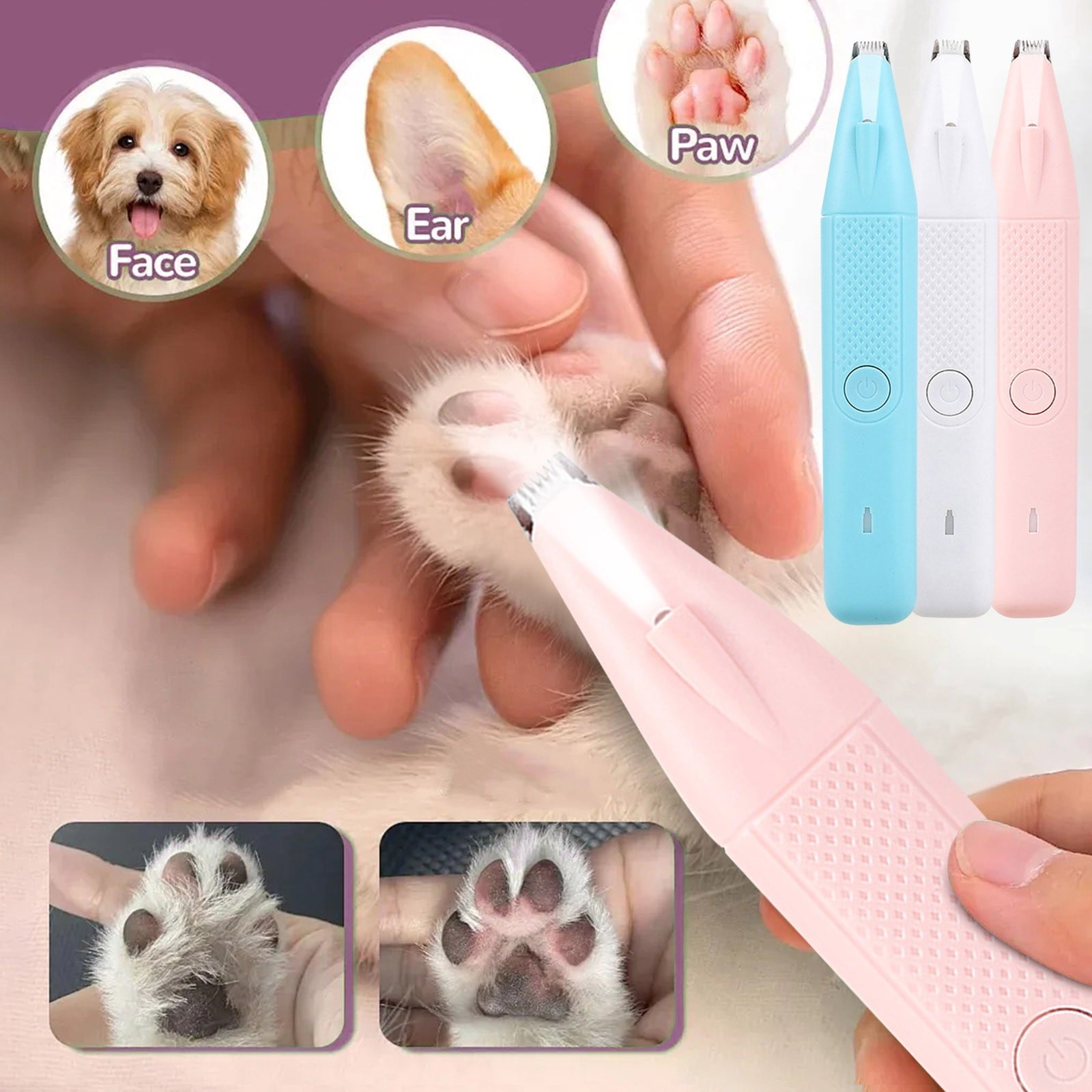 Dog Clippers Grooming Kit Hair Clipper-Low Noise Paw Trimmer- Rechargeable, Cordless Quiet Nail Grinder Shaver for Cats and Other Pets
