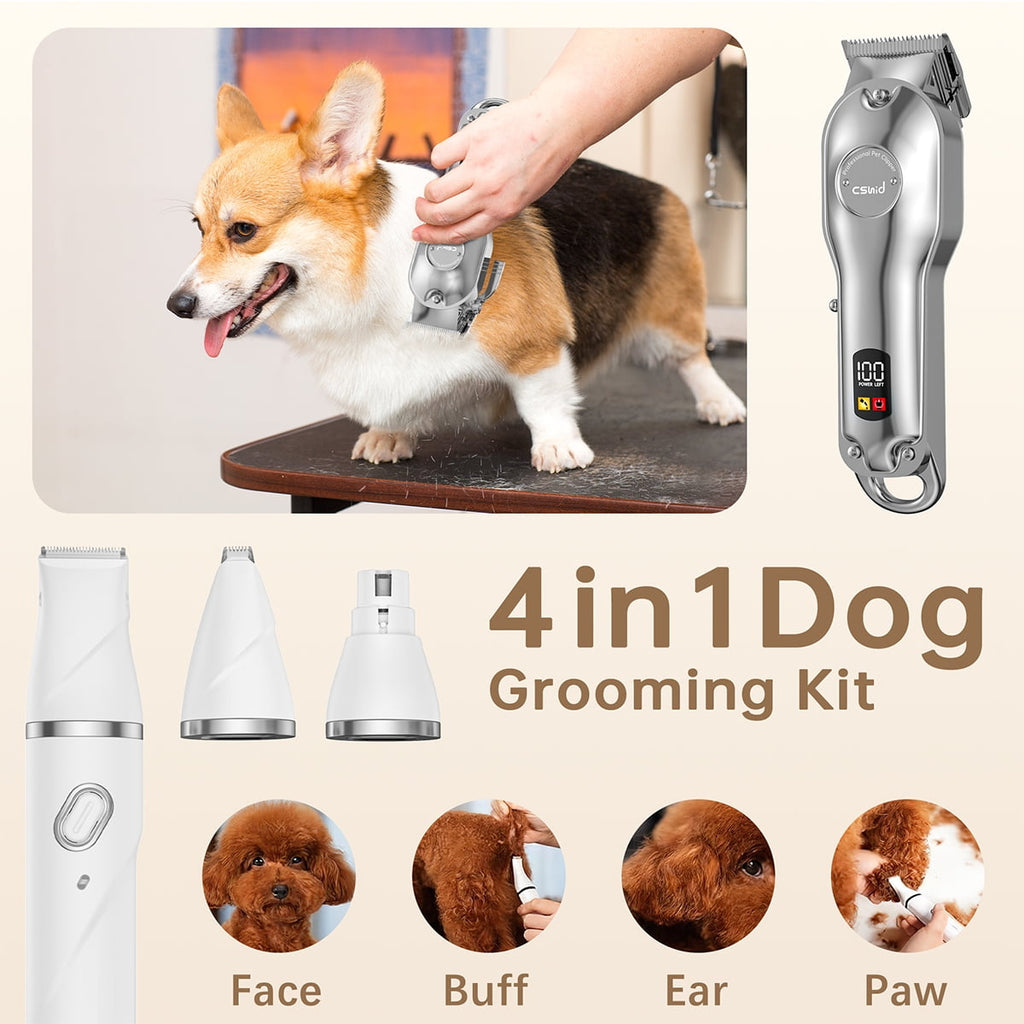 Dog Clippers with Dog Paw Trimmer for Heavy Thick Hair, Cordless Dog Grooming Kit, Low Noise Clippers for Grooming with Stainless Steel Blade, Rechargeable Dog Shaver for  Small and Large Dogs Cats