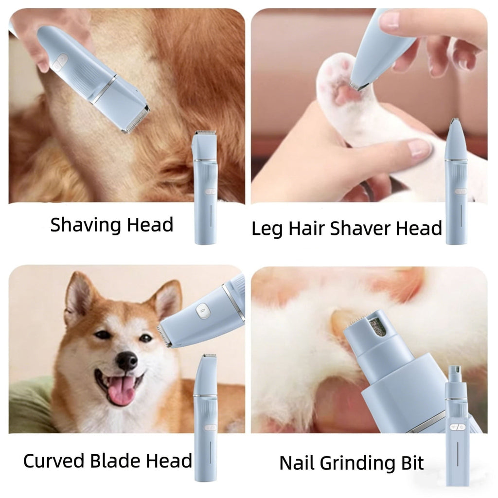 Chmadoxn 4-in-1 Pet Hair Clipper & Nail Grinder Set, Low Noise Cordless Dog Grooming Kit, USB Rechargeable Cat Shaver Washable Electrical Trimmer for Dogs Cats Paws