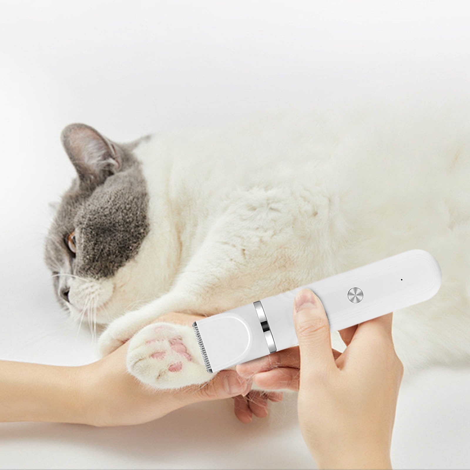 Zzbeans 4-in- Pet Grooming Kit, Rechargeable Cat Dog Hair Clipper Shaver, Safe Ceramic Blade Trimmer for Nails Paw Fur Full Body Grooming, White