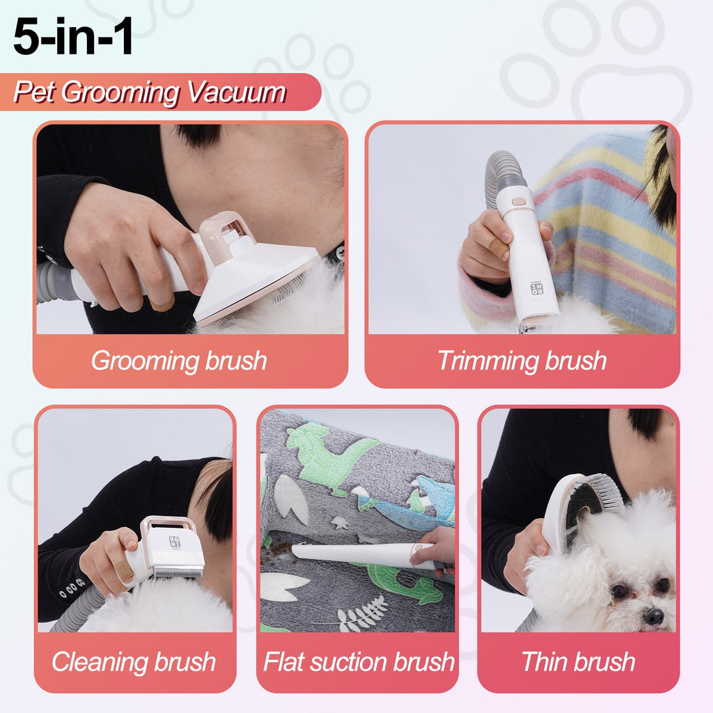 Dog Grooming Kit with Pet Grooming Vacuum 10000pa Low Noise 5 Pet Grooming Tools,og Clipper, Shedding Brush, Cleaning Tool in 1, for Cat Dog
