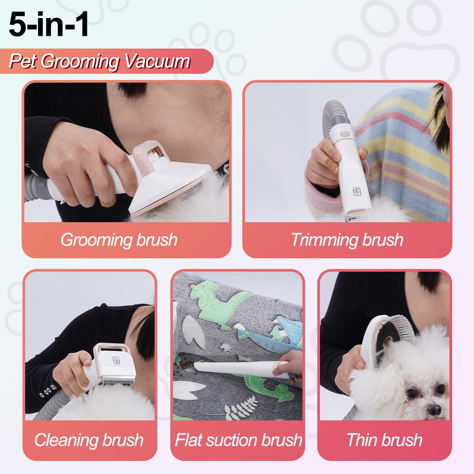 Dog Grooming Kit with Pet Grooming Vacuum 10000pa Low Noise 5 Pet Grooming Tools,og Clipper, Shedding Brush, Cleaning Tool in 1, for Cat Dog