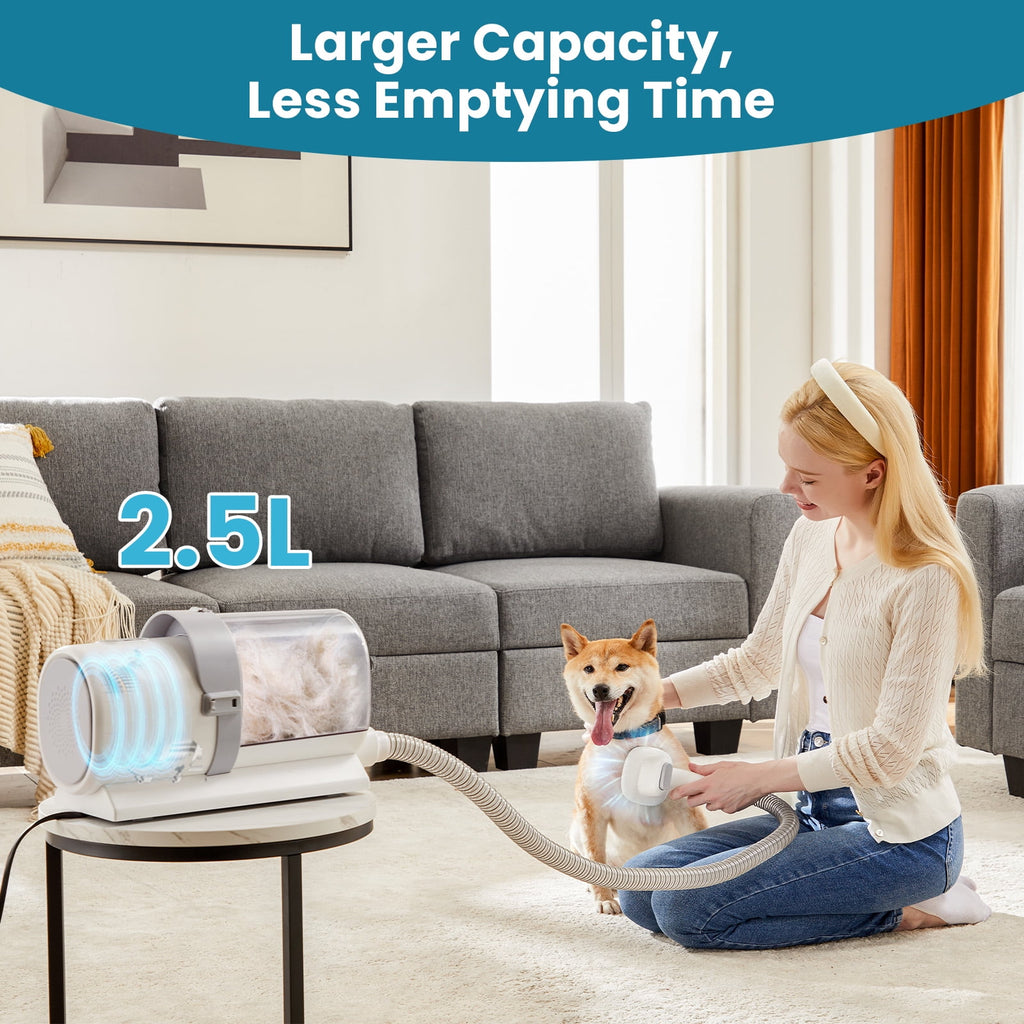 MCQ 5 in 1 Pet Grooming Vacuum Kit with 6 Guide Combs, Low Noise Cordless Dog Cat Trimmer, White