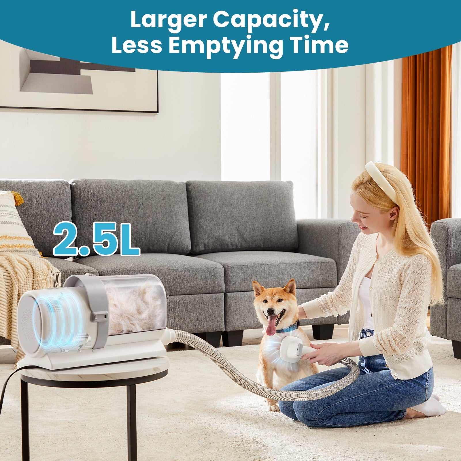 MCQ 5 in 1 Pet Grooming Vacuum Kit with 6 Guide Combs, Low Noise Cordless Dog Cat Trimmer, White