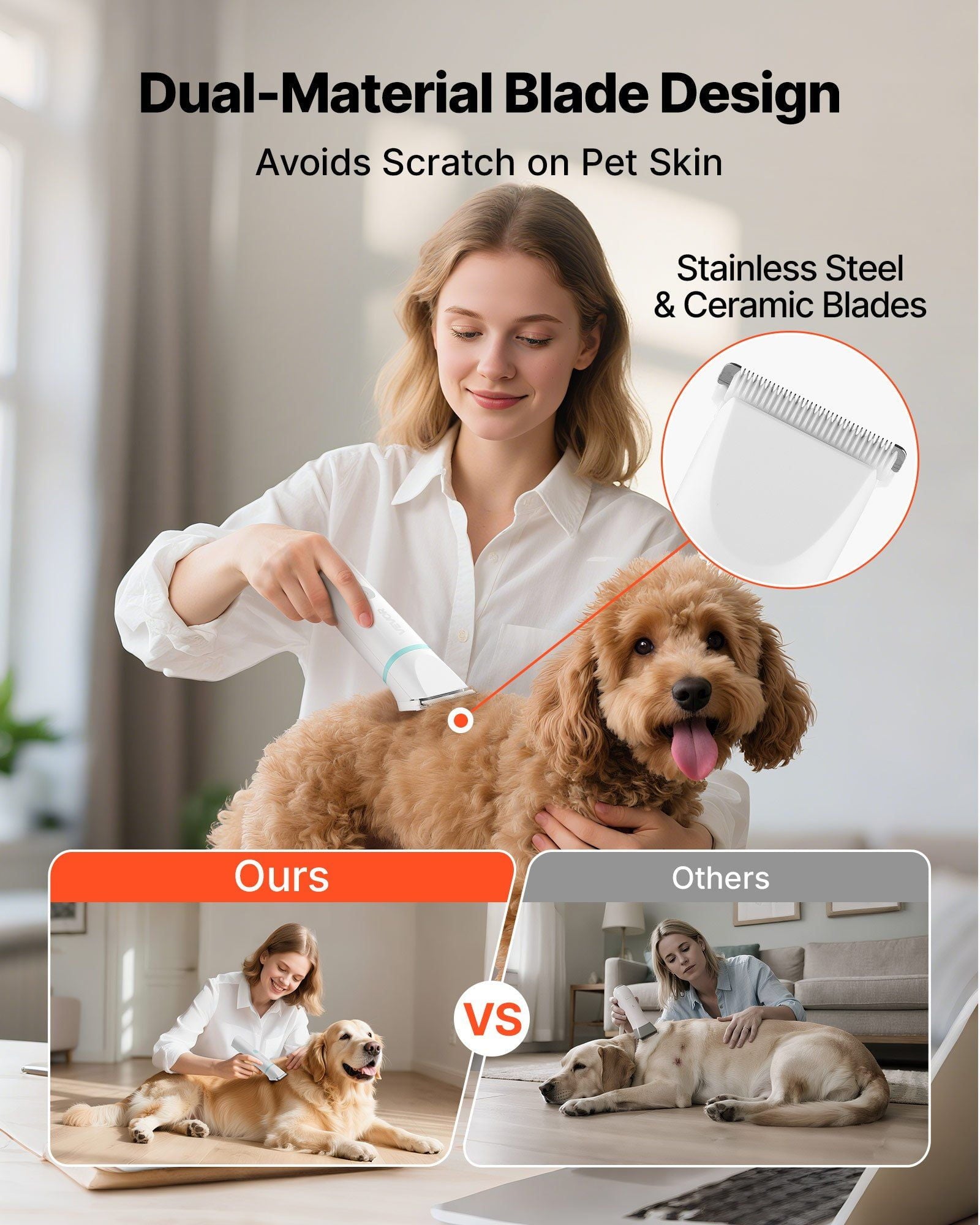 4-in-1 Dog Grooming Kit: Rechargeable Pet Clippers with Low Noise,6 Combs&4 Blades,Waterproof Cordless Trimmer&Nail Grinder for Dogs and Cats