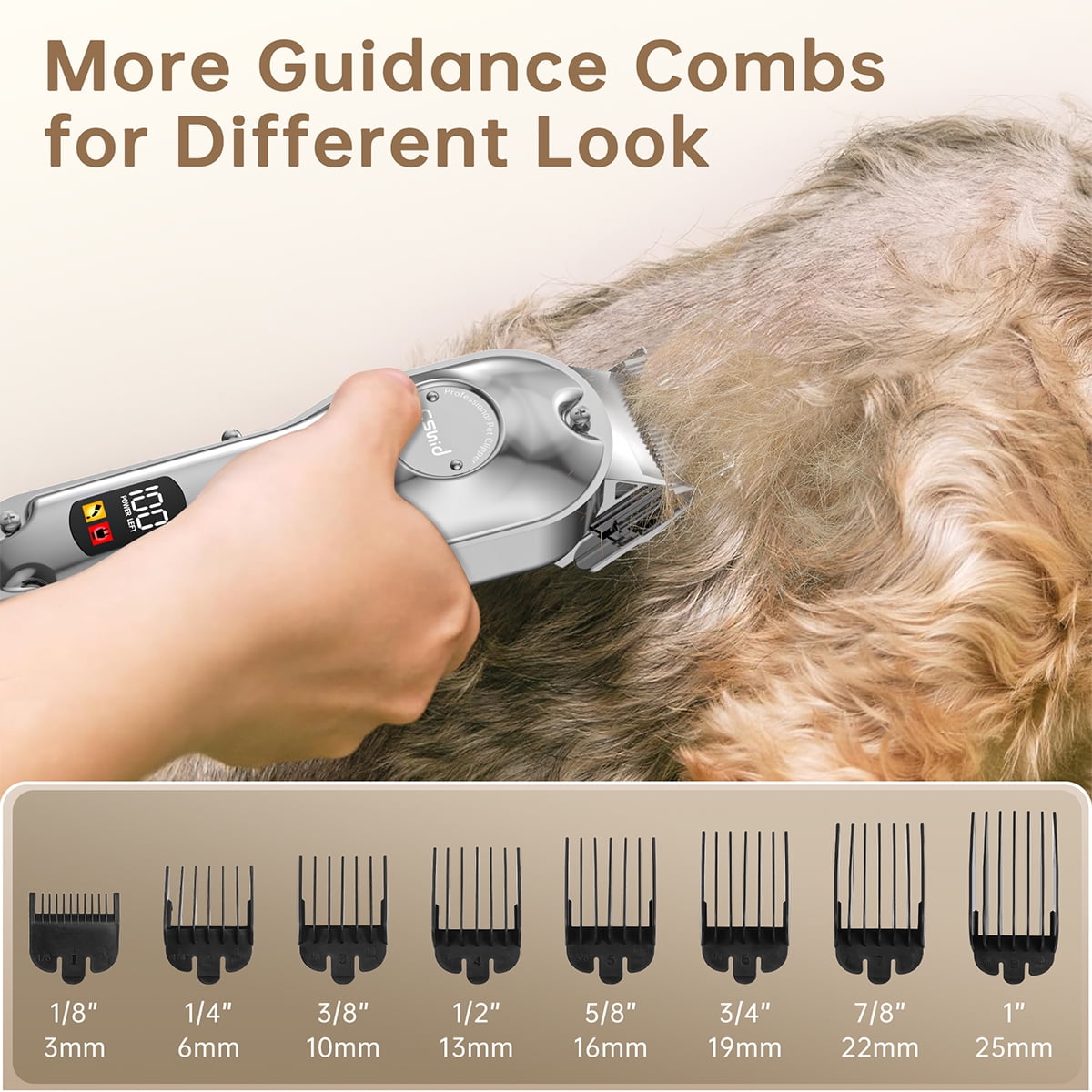 Professional Dog Grooming Clippers for Thick Heavy Coats Low Noise High Power Rechargeable LED Display Cordless Pet Shaver for Small, Large Dogs Cats