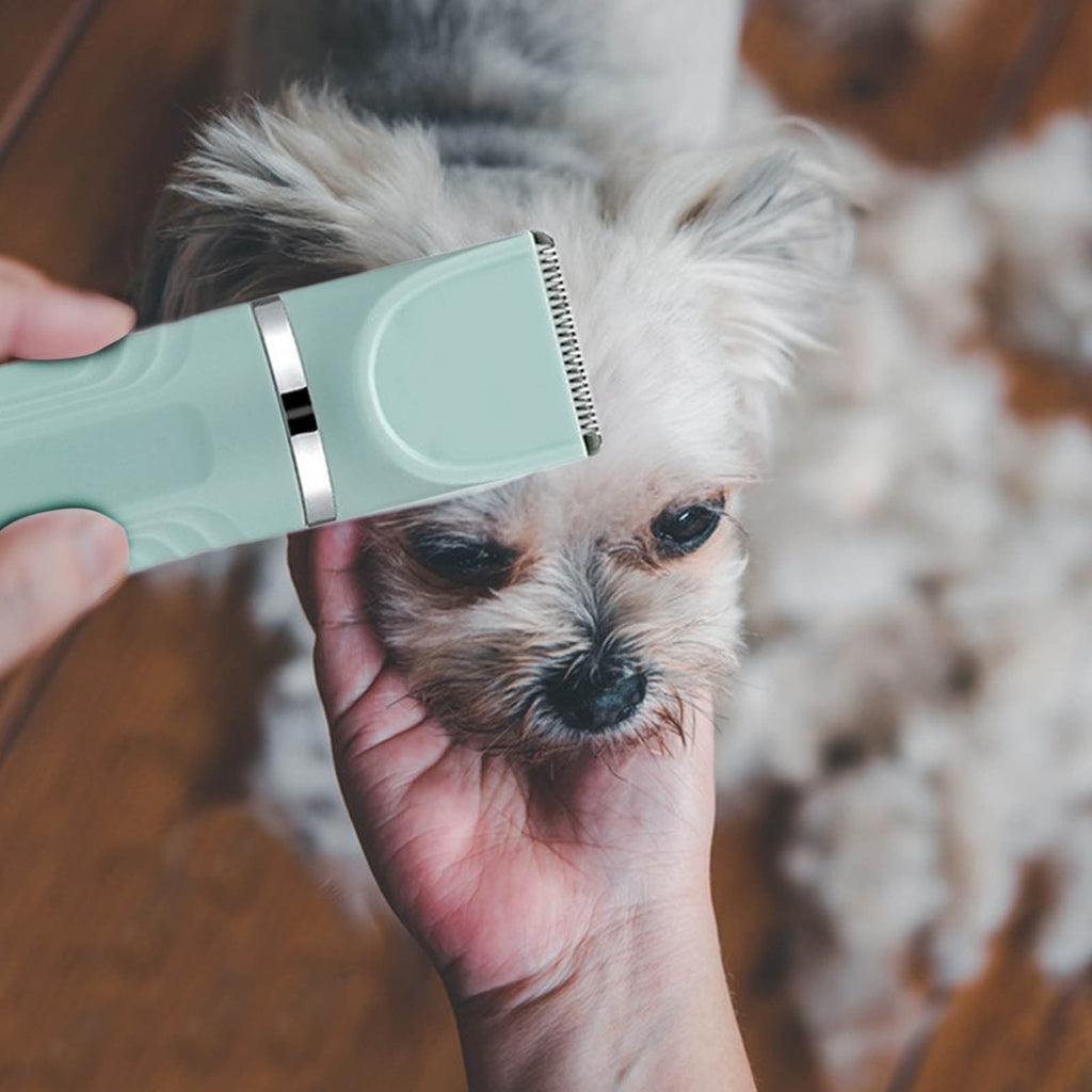 EDHITNR 4-in-1 Pet Grooming Kit, Rechargeable Cat Dog Hair Clipper Shaver Trimmer, Safe Ceramic Blade Push Clipper for Nail Paw Foot Fur Removal Grooming, Green