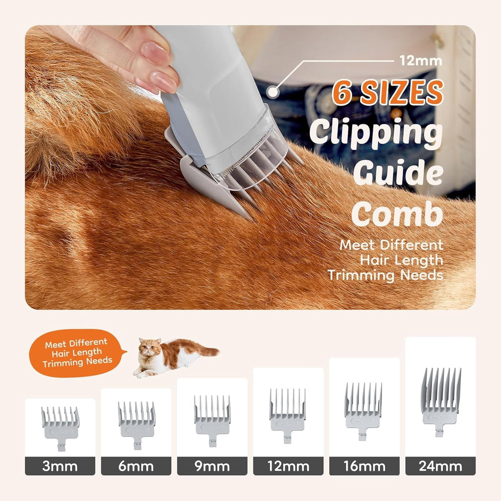 2.5L Cup Professional Pet Grooming Vacuum Kit, 3 Suction Modes and 5 Groomer Tools with Cordless Low Noise Dog Clippers for Cats, Other Animals Hair Trimmer